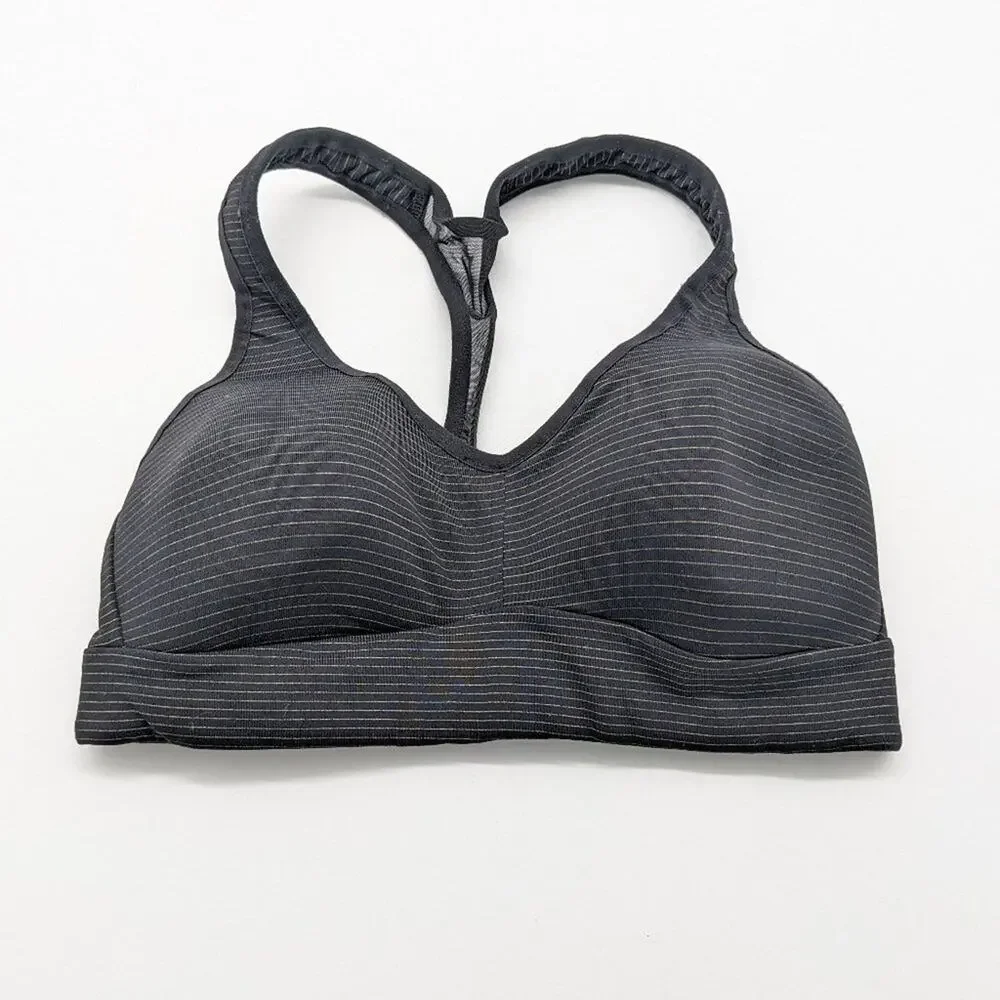Lululemon Black Thin Stripe Speed Up Bra Anti-Stink Mesh Racerback Size 4